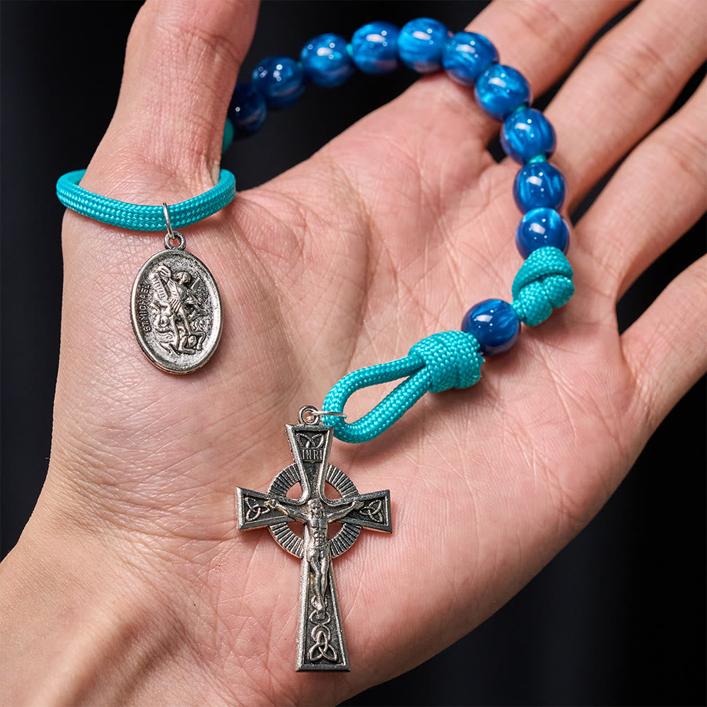 FREE Today: Navy Beads & Turquoise Cord Pocket Rosary with St. Michael Devotion - image 1