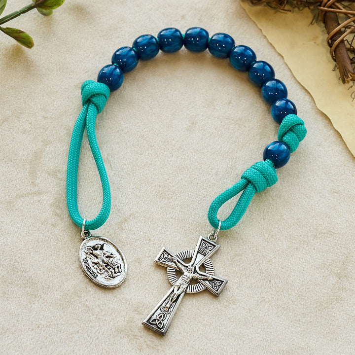 Christianartworkshop Navy Beads & Turquoise Cord Pocket Rosary with St. Michael Devotion - image 4