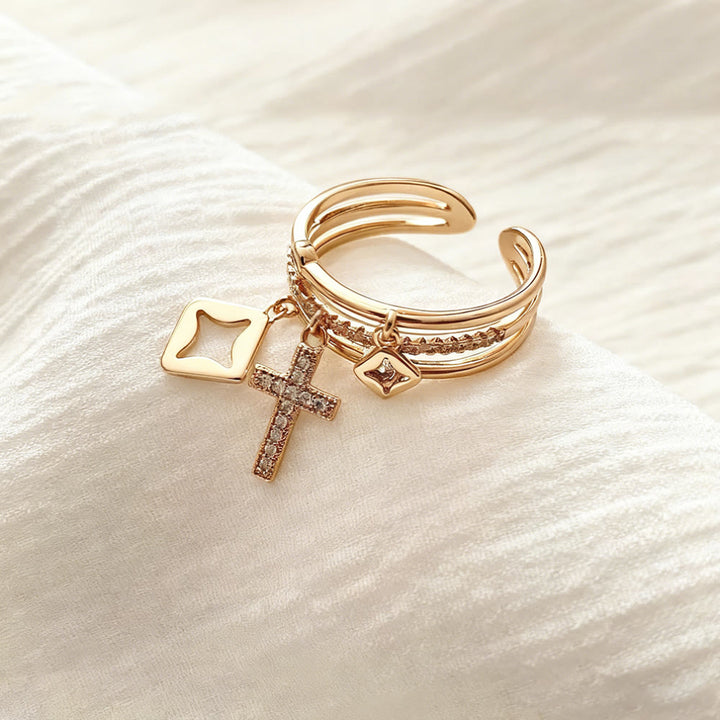 Christianartworkshop Shimmering Cross Charm Layered Band Ring: Remind of His Quiet Peace - image 5
