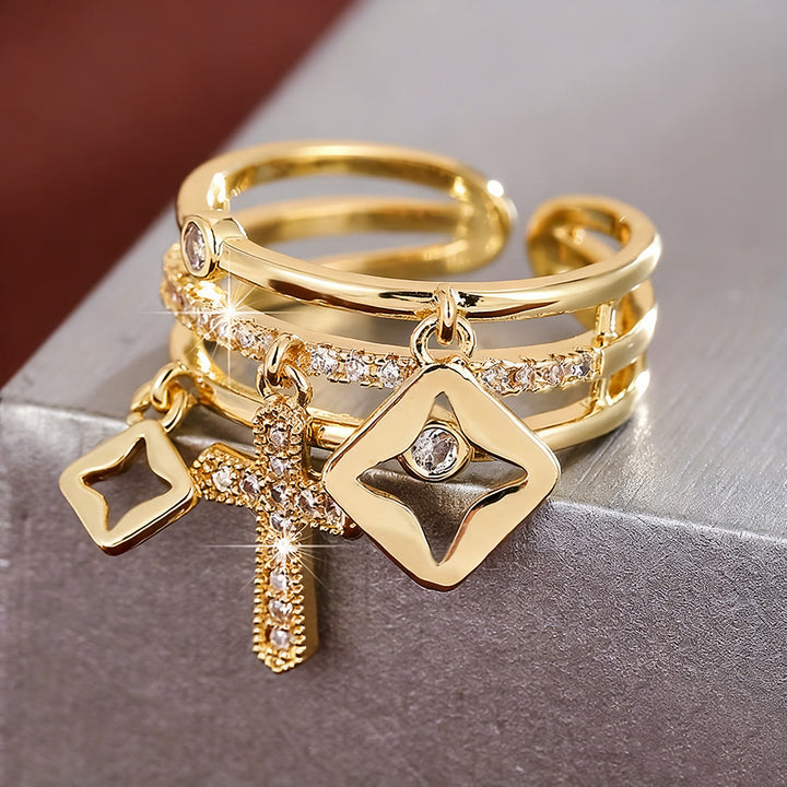 Christianartworkshop Shimmering Cross Charm Layered Band Ring: Remind of His Quiet Peace - image 7