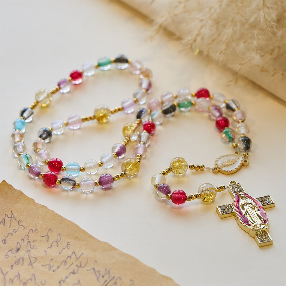 FREE Today: Rainbow Shimmer Cat's Eye Rosary with Our Lady Devotional Cross - image 4