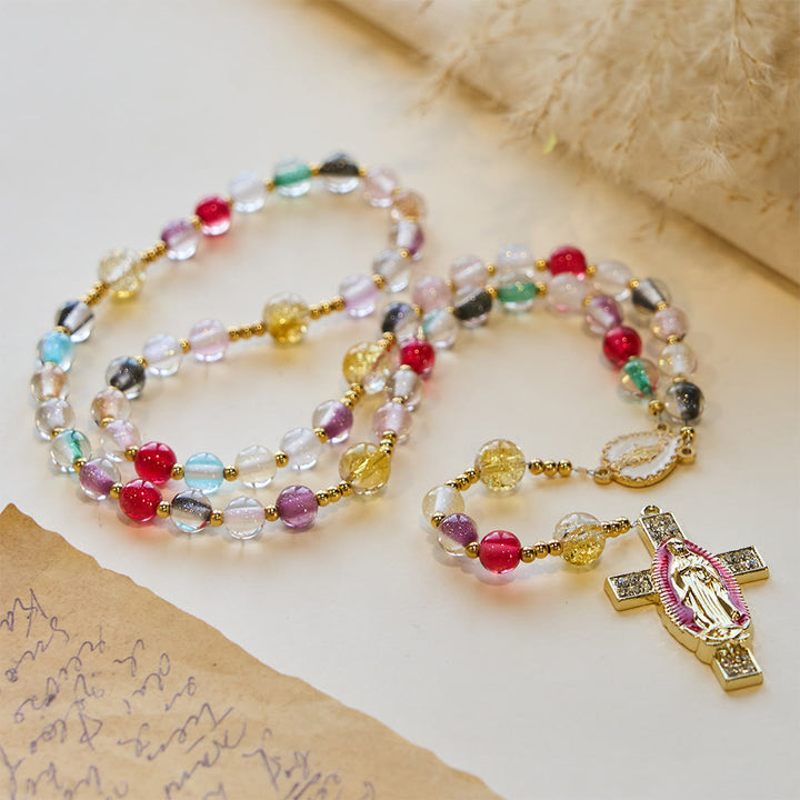 FREE Today: Rainbow Shimmer Cat's Eye Rosary with Our Lady Devotional Cross - image 4