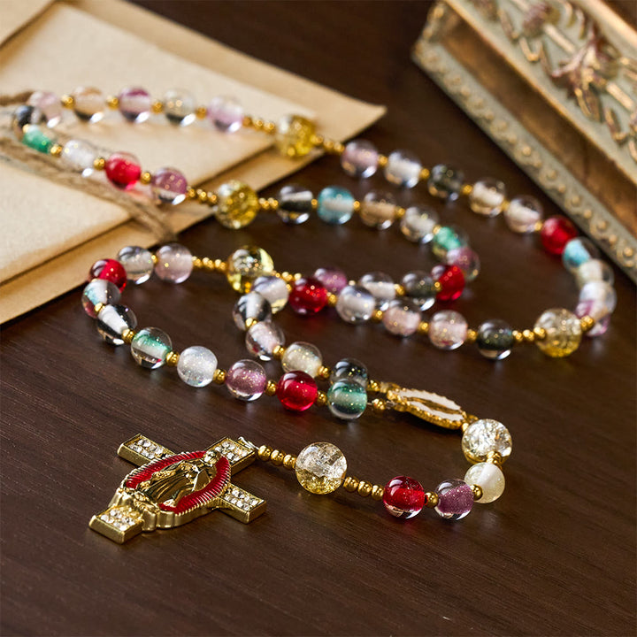 FREE Today: Rainbow Shimmer Cat's Eye Rosary with Our Lady Devotional Cross - image 3