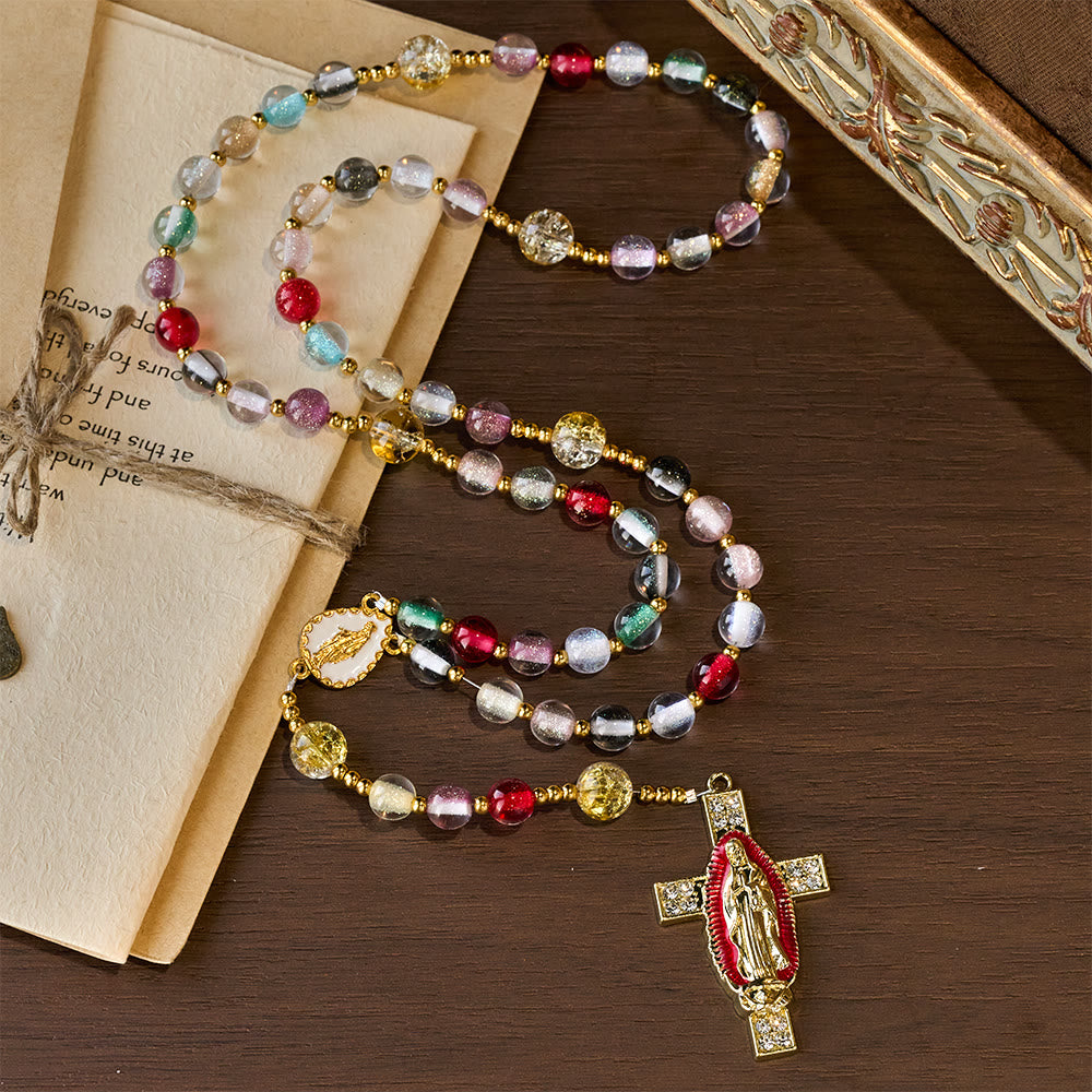 FREE Today: Rainbow Shimmer Cat's Eye Rosary with Our Lady Devotional Cross - image 1