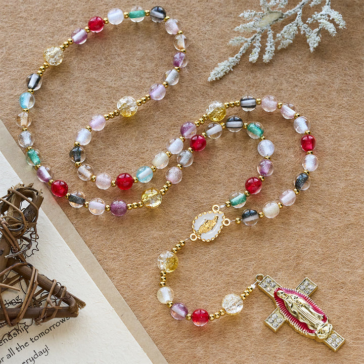 FREE Today: Rainbow Shimmer Cat's Eye Rosary with Our Lady Devotional Cross - image 2