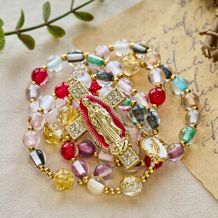 FREE Today: Rainbow Shimmer Cat's Eye Rosary with Our Lady Devotional Cross - image 5