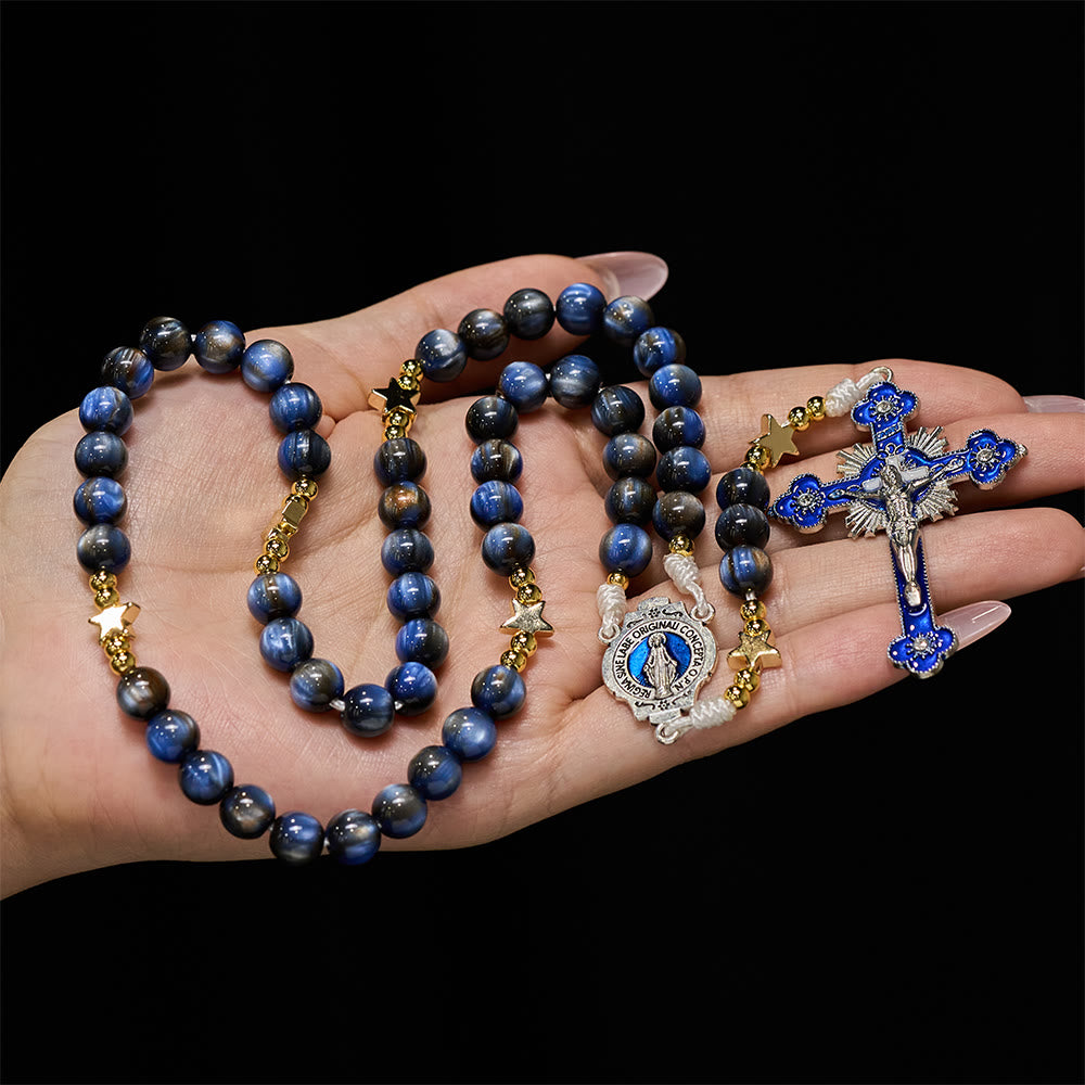 Christianartworkshop Starry Deep Blue Rosary with Star Spacers & Our Lady Devotion - image 1