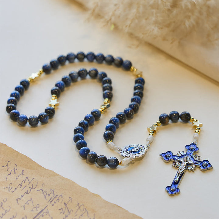 Christianartworkshop Starry Deep Blue Rosary with Star Spacers & Our Lady Devotion - image 5