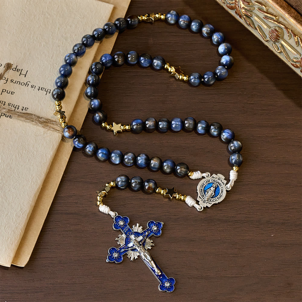 Christianartworkshop Starry Deep Blue Rosary with Star Spacers & Our Lady Devotion - image 2
