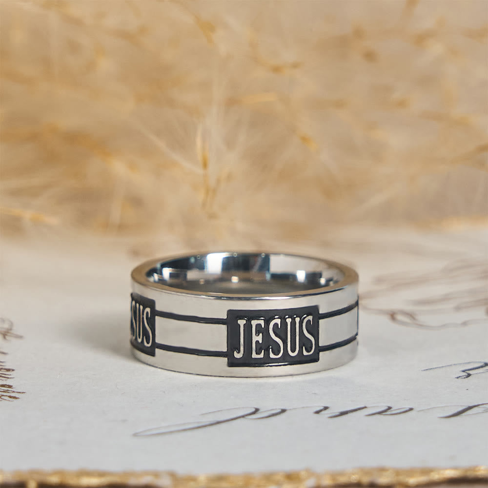 Christianartworkshop Bold JESUS Lettering Metal Ring: Carry His Grace in Daily Wear - image 2