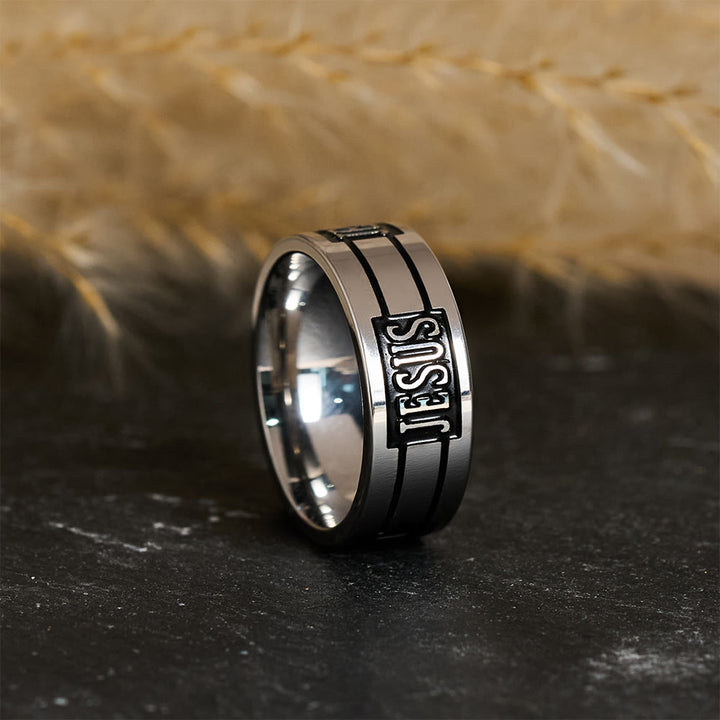 Christianartworkshop Bold JESUS Lettering Metal Ring: Carry His Grace in Daily Wear - US 13 - image 0