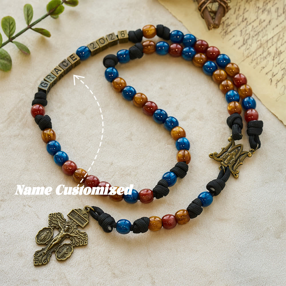 Christianartworkshop 2026 New Year Colorful Faith Rosary: Custom Name & Guardian Crucifix - Name Customized(All in capitals) - image 2