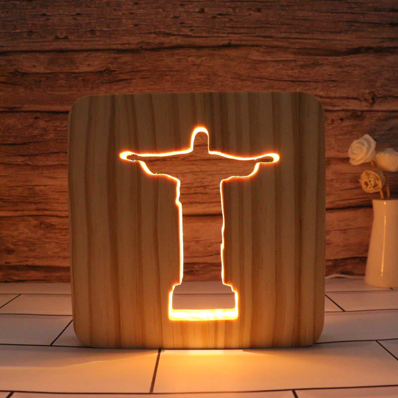 Christianartworkshop Wooden Cutout Jesus/Cross/Dove/Heart Light Ornament: Embody His Luminous Grace - Jesus - 7.48''*7.48''/19*19cm - image 0