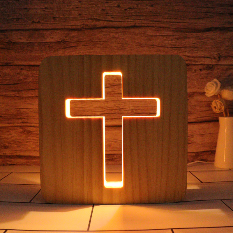 Christianartworkshop Wooden Cutout Jesus/Cross/Dove/Heart Light Ornament: Embody His Luminous Grace - Cross - 7.48''*7.48''/19*19cm - image 1