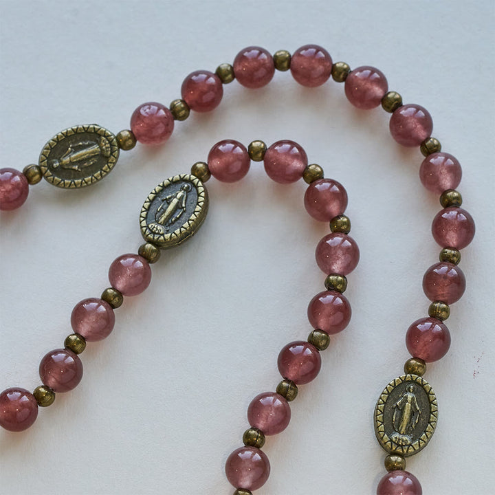 FREE Today: Vintage Strawberry Quartz Bracelet with Miraculous Medal Sacred Devotion - image 6