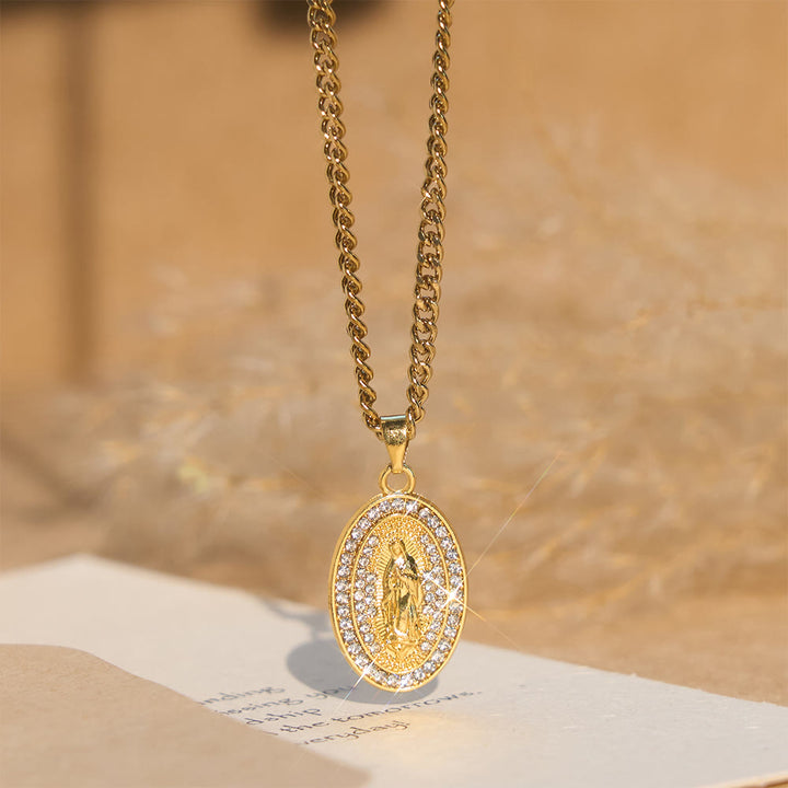 Christianartworkshop Sparkling Our Lady Oval Medallion Pendant Necklace: Embody Her Tender Intercession - image 4