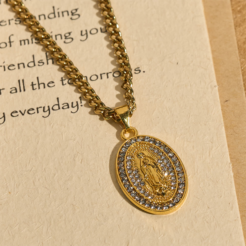 Christianartworkshop Sparkling Our Lady Oval Medallion Pendant Necklace: Embody Her Tender Intercession - image 3