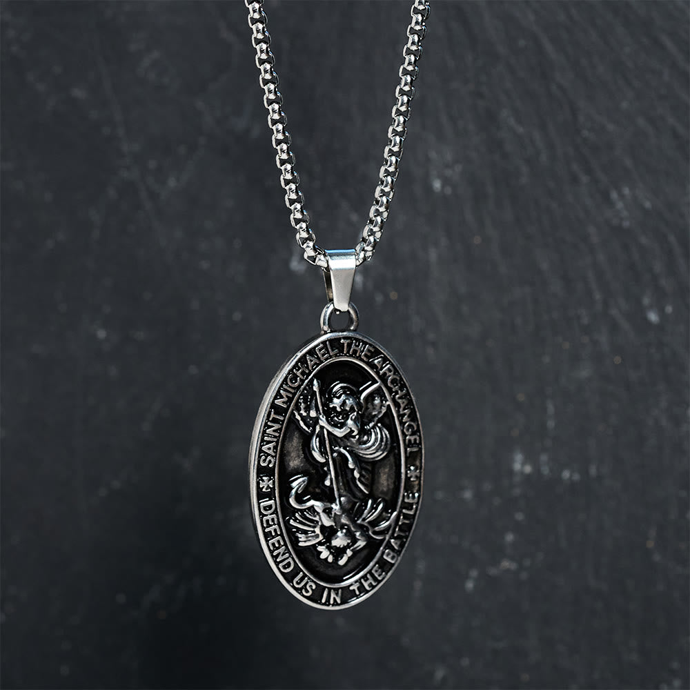 Christianartworkshop St. Michael Defend Us in the Battle Oval Medallion Necklace: Embody His Courageous Protection - image 3