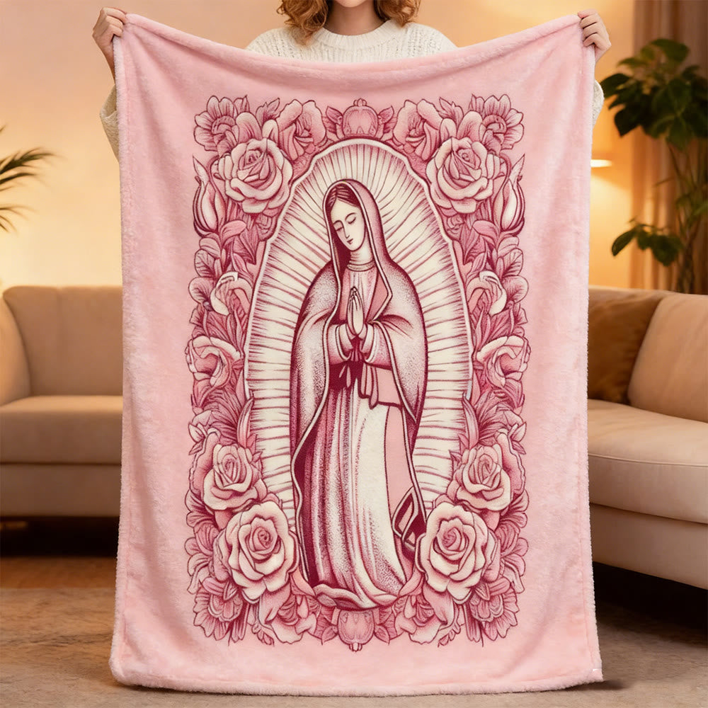Christianartworkshop Our Lady Pink Tapestry with Floral Accents: Embody Her Tender Grace in Cozy Spaces - image 3