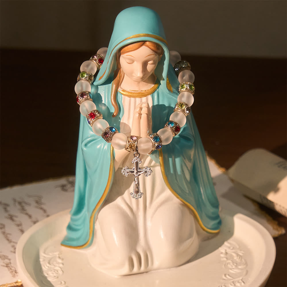 Christianartworkshop Frosted Green Agate & White Glass Cross Bracelet: Gentle Faith in Luminous Texture - image 14