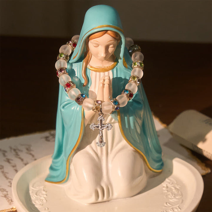 Christianartworkshop Frosted Green Agate & White Glass Cross Bracelet: Gentle Faith in Luminous Texture - image 14