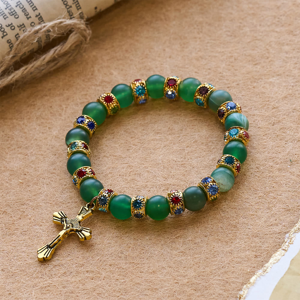 Christianartworkshop Frosted Green Agate & White Glass Cross Bracelet: Gentle Faith in Luminous Texture - image 7