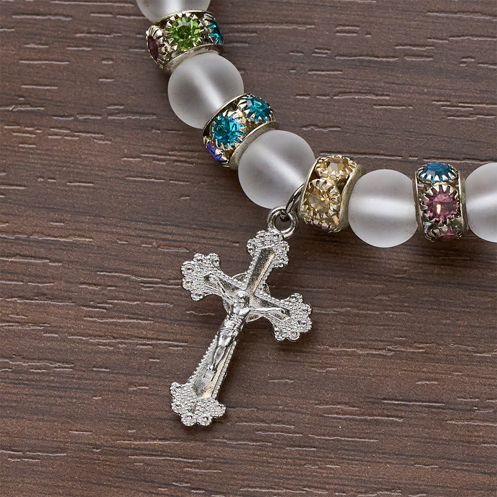 Christianartworkshop Frosted Green Agate & White Glass Cross Bracelet: Gentle Faith in Luminous Texture - image 18