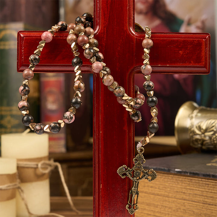 FREE Today: Miraculous Medal & Crucifix of 6 mm Round Multicolor Natural Black Line Rosary - image 3