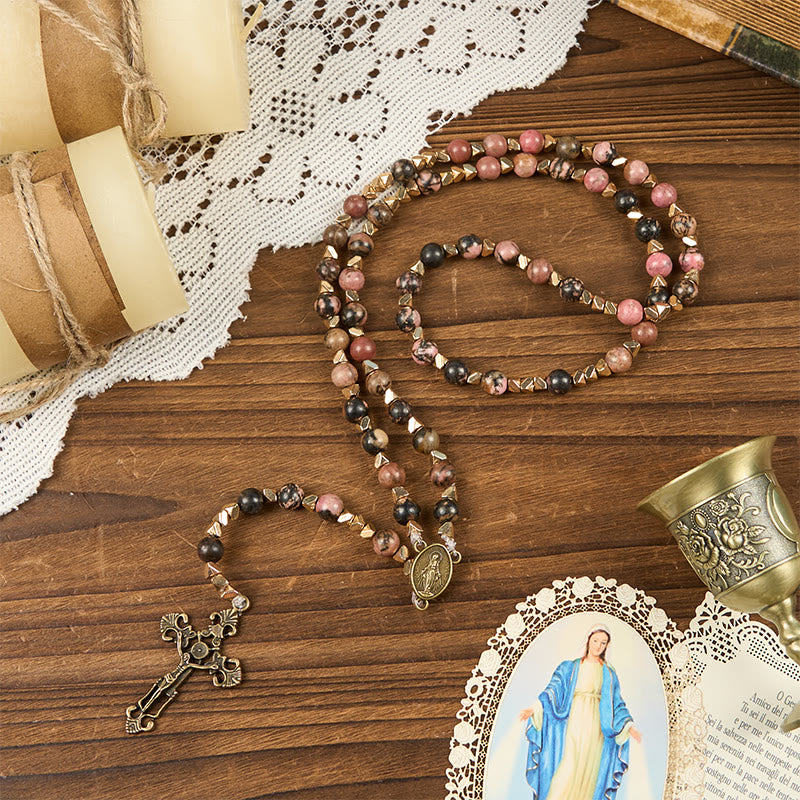 FREE Today: Miraculous Medal & Crucifix of 6 mm Round Multicolor Natural Black Line Rosary - Miraculous Medal & Crucifix - image 0