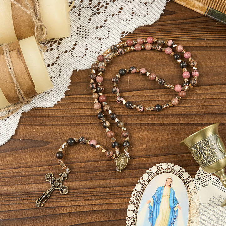 FREE Today: Miraculous Medal & Crucifix of 6 mm Round Multicolor Natural Black Line Rosary - Miraculous Medal & Crucifix - image 0