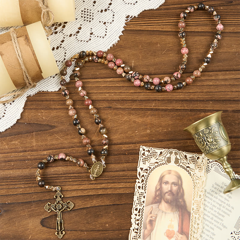 FREE Today: Miraculous Medal & Crucifix of 6 mm Round Multicolor Natural Black Line Rosary - image 1