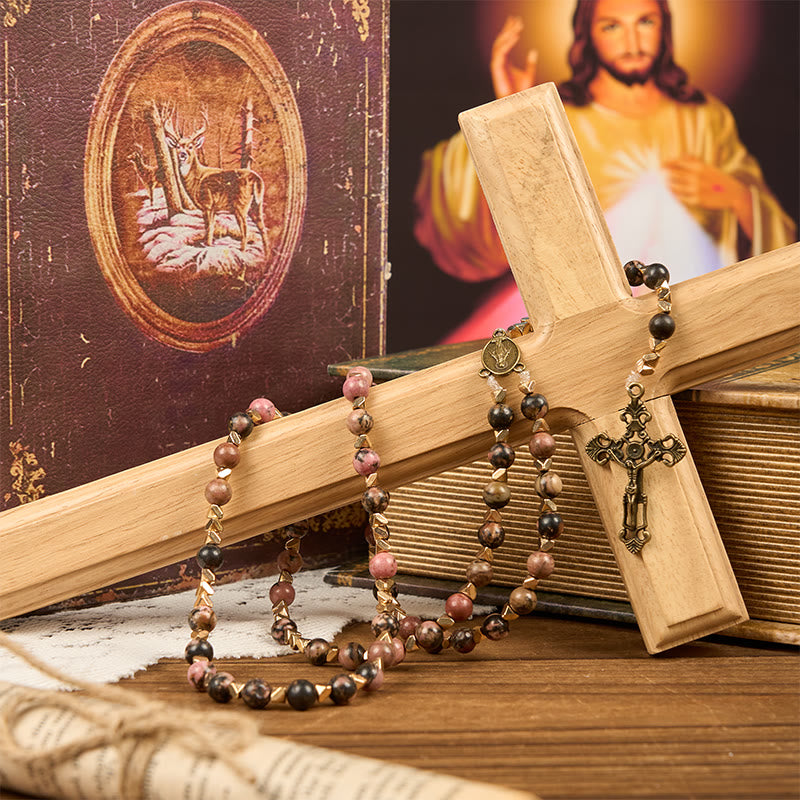 FREE Today: Miraculous Medal & Crucifix of 6 mm Round Multicolor Natural Black Line Rosary - image 5