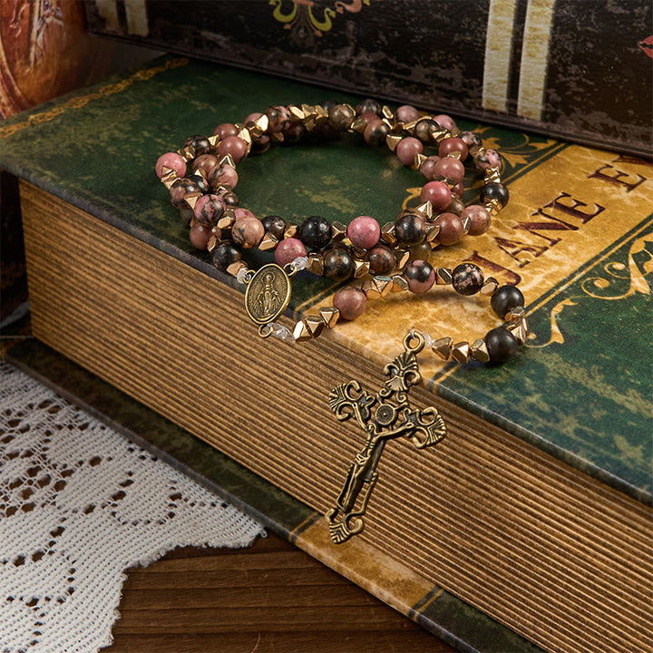 FREE Today: Miraculous Medal & Crucifix of 6 mm Round Multicolor Natural Black Line Rosary - image 2