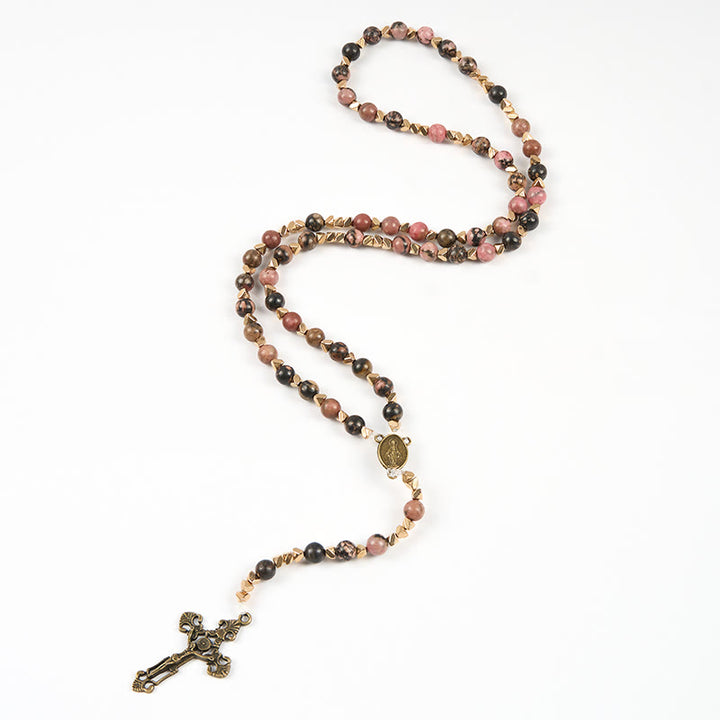 Christianartworkshop Miraculous Medal & Crucifix of 6 mm Round Multicolor Natural Black Line Rosary - image 6