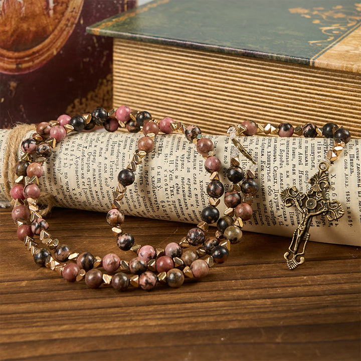 Christianartworkshop Miraculous Medal & Crucifix of 6 mm Round Multicolor Natural Black Line Rosary - image 4