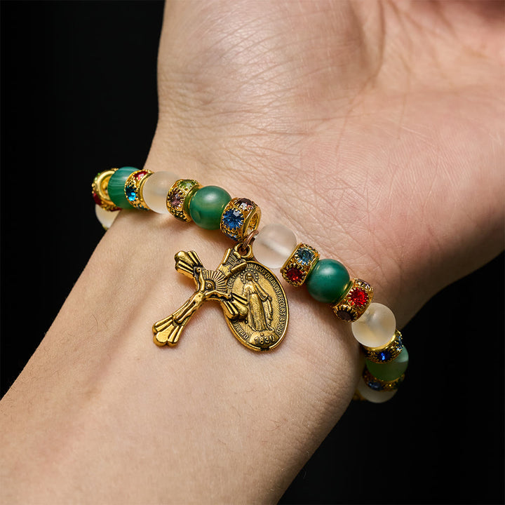 FREE Today: Smooth Frosted Agate Crucifx & Our Lady Bracelet: Remind of His Tender Love - image 1