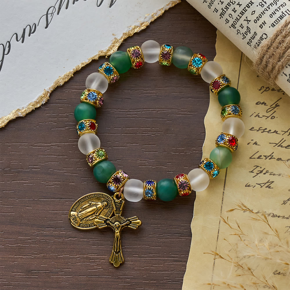 Christianartworkshop Smooth Frosted Agate Crucifx & Our Lady Bracelet: Remind of His Tender Love - image 4