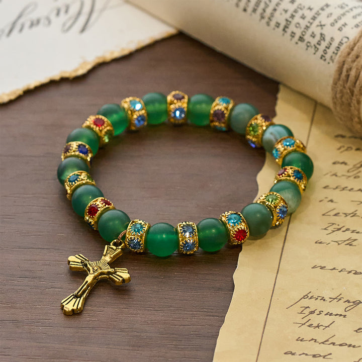 FREE Today: Smooth Frosted Agate Crucifx & Our Lady Bracelet: Remind of His Tender Love - Green - image 10