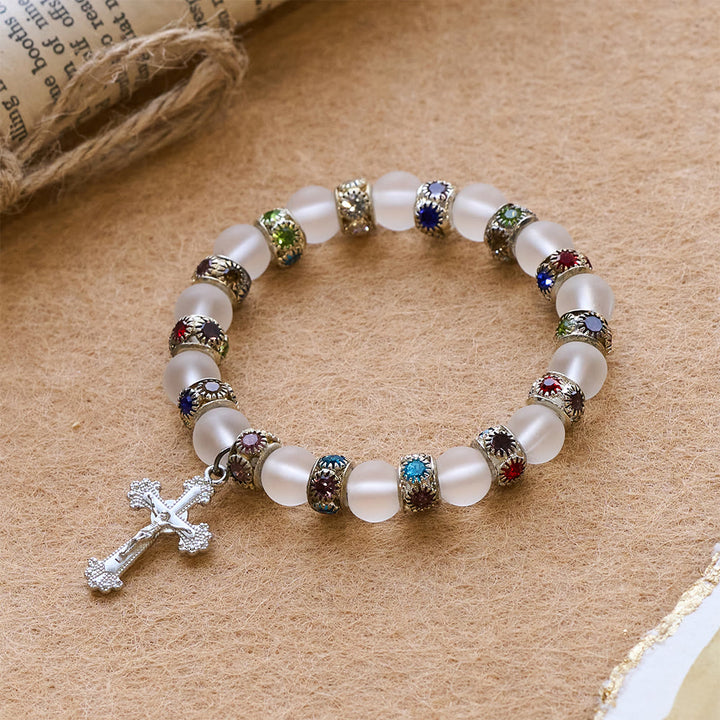 FREE Today: Smooth Frosted Agate Crucifx & Our Lady Bracelet: Remind of His Tender Love - White - image 14