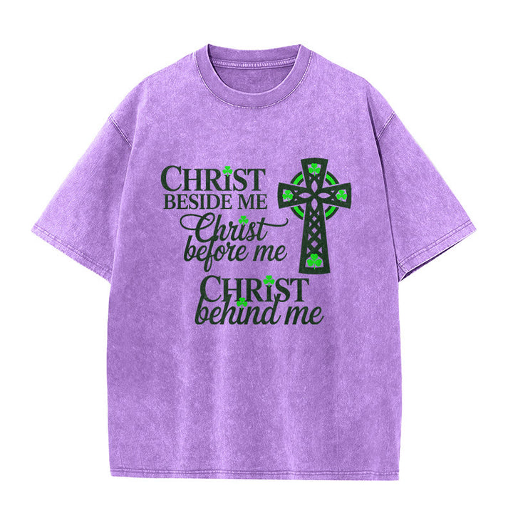 Christianartworkshop Christ Beside Me Celtic Cross Unisex Washed T-Shirt: Wear His Ever-Presence - Purple - 5XL - image 11