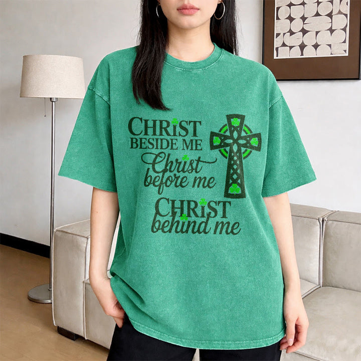 Christianartworkshop Christ Beside Me Celtic Cross Unisex Washed T-Shirt: Wear His Ever-Presence - image 2