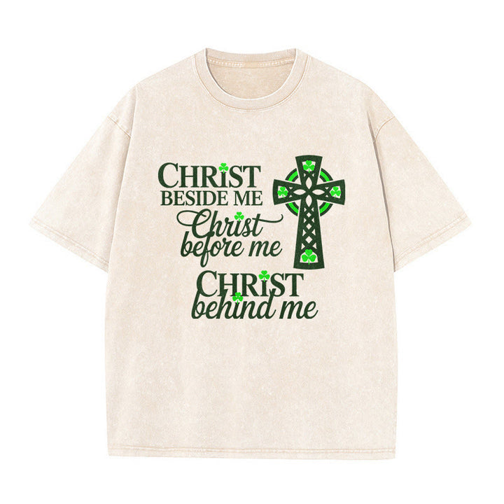 Christianartworkshop Christ Beside Me Celtic Cross Unisex Washed T-Shirt: Wear His Ever-Presence - Beige - 5XL - image 5