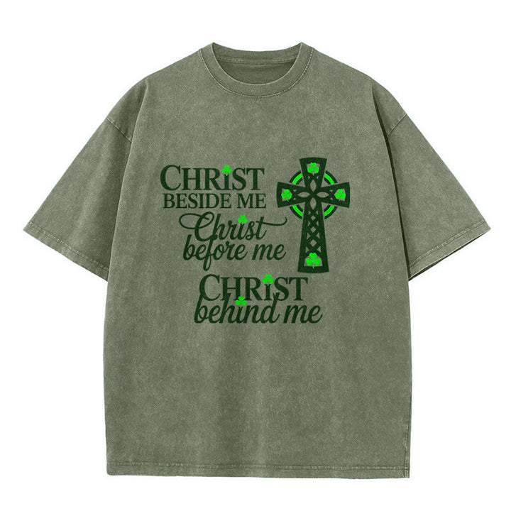 Christianartworkshop Christ Beside Me Celtic Cross Unisex Washed T-Shirt: Wear His Ever-Presence - Army Green - 5XL - image 10