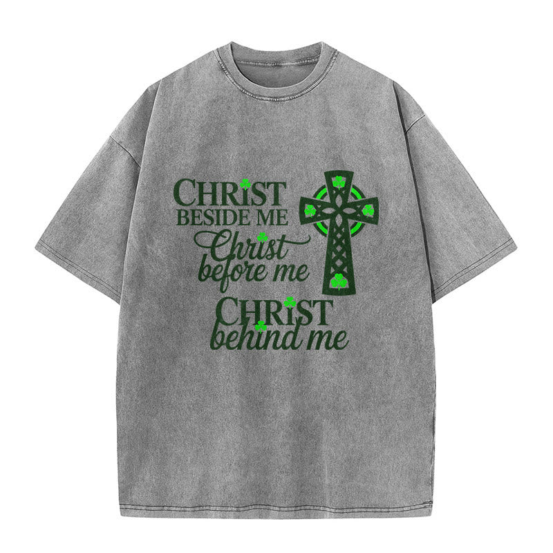 Christianartworkshop Christ Beside Me Celtic Cross Unisex Washed T-Shirt: Wear His Ever-Presence - Grey - 5XL - image 6