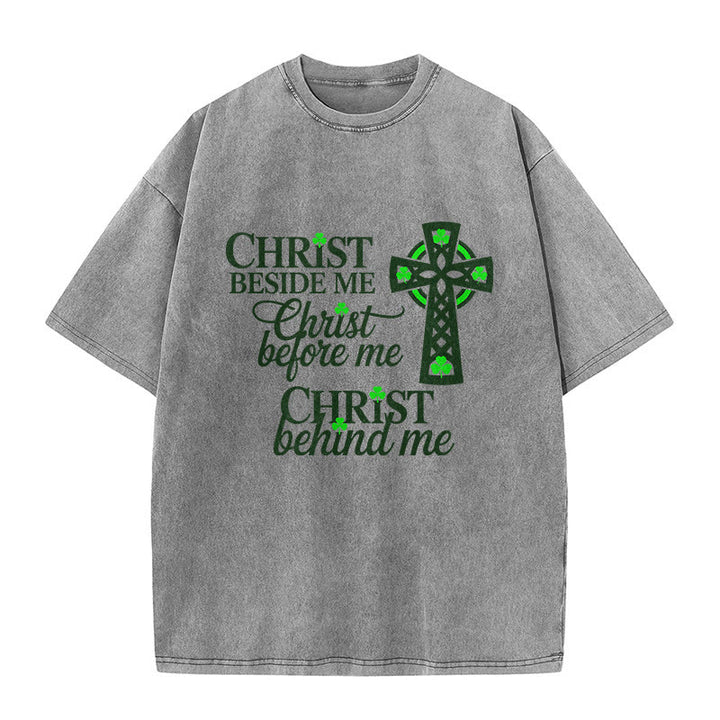 Christianartworkshop Christ Beside Me Celtic Cross Unisex Washed T-Shirt: Wear His Ever-Presence - Grey - 5XL - image 6