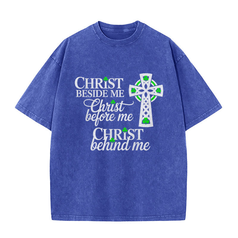 Christianartworkshop Christ Beside Me Celtic Cross Unisex Washed T-Shirt: Wear His Ever-Presence - Blue - 5XL - image 8