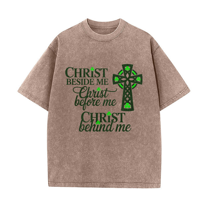Christianartworkshop Christ Beside Me Celtic Cross Unisex Washed T-Shirt: Wear His Ever-Presence - Brown - 5XL - image 7