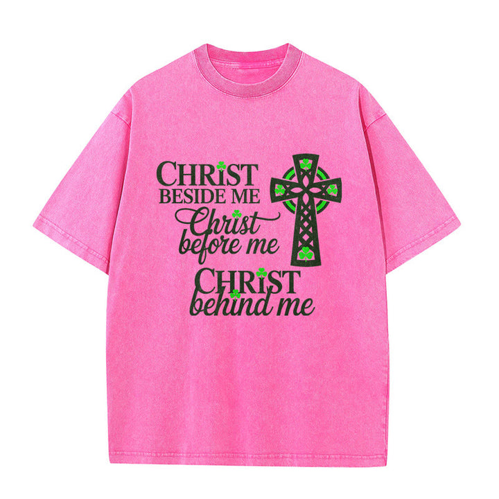 Christianartworkshop Christ Beside Me Celtic Cross Unisex Washed T-Shirt: Wear His Ever-Presence - Pink - 5XL - image 8