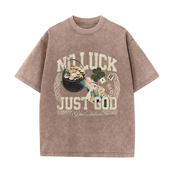 Christianartworkshop No Luck Just God St. Patrick’s Day Unisex Washed T-Shirt - Brown - 5XL - image 7