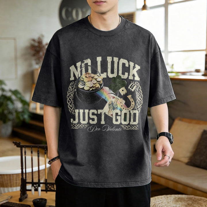 Christianartworkshop No Luck Just God St. Patrick’s Day Unisex Washed T-Shirt - image 2